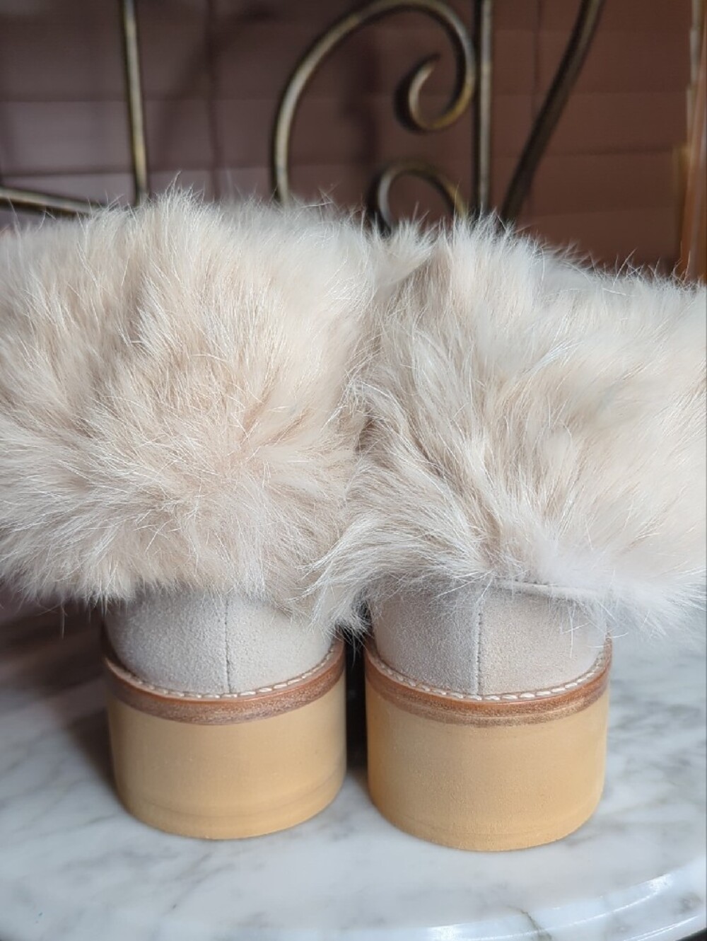 Rachel Zoe Cream Genuine Rabbit Fur Cuff Winter Boots - Picture 16 of 17